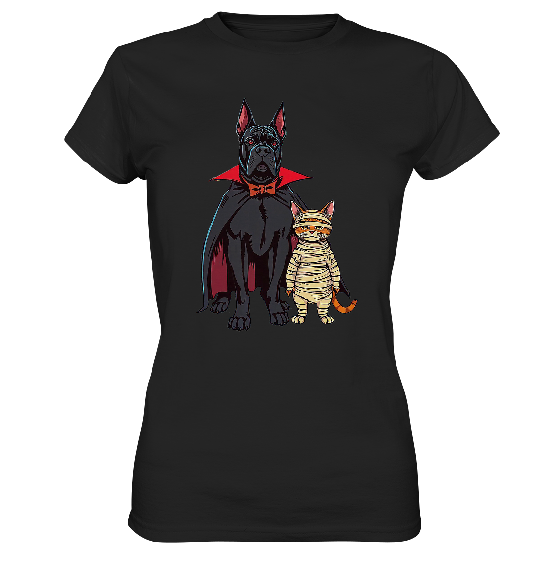 Halloween Cane Corso mit Katze als comic - Ladies Premium Shirt