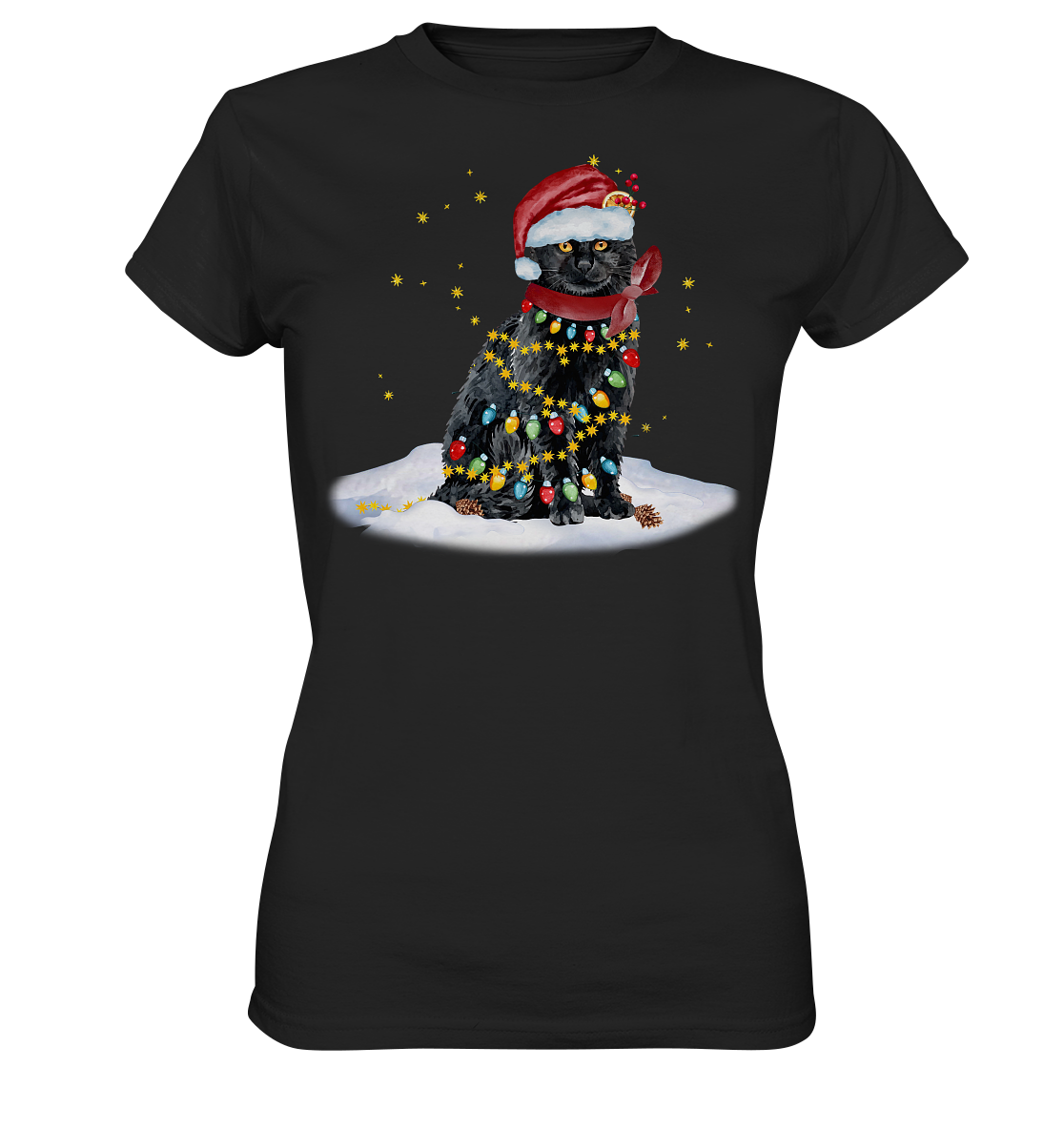 Lustige Weihnachts Katze Zeichnung - Ladies Premium Shirt