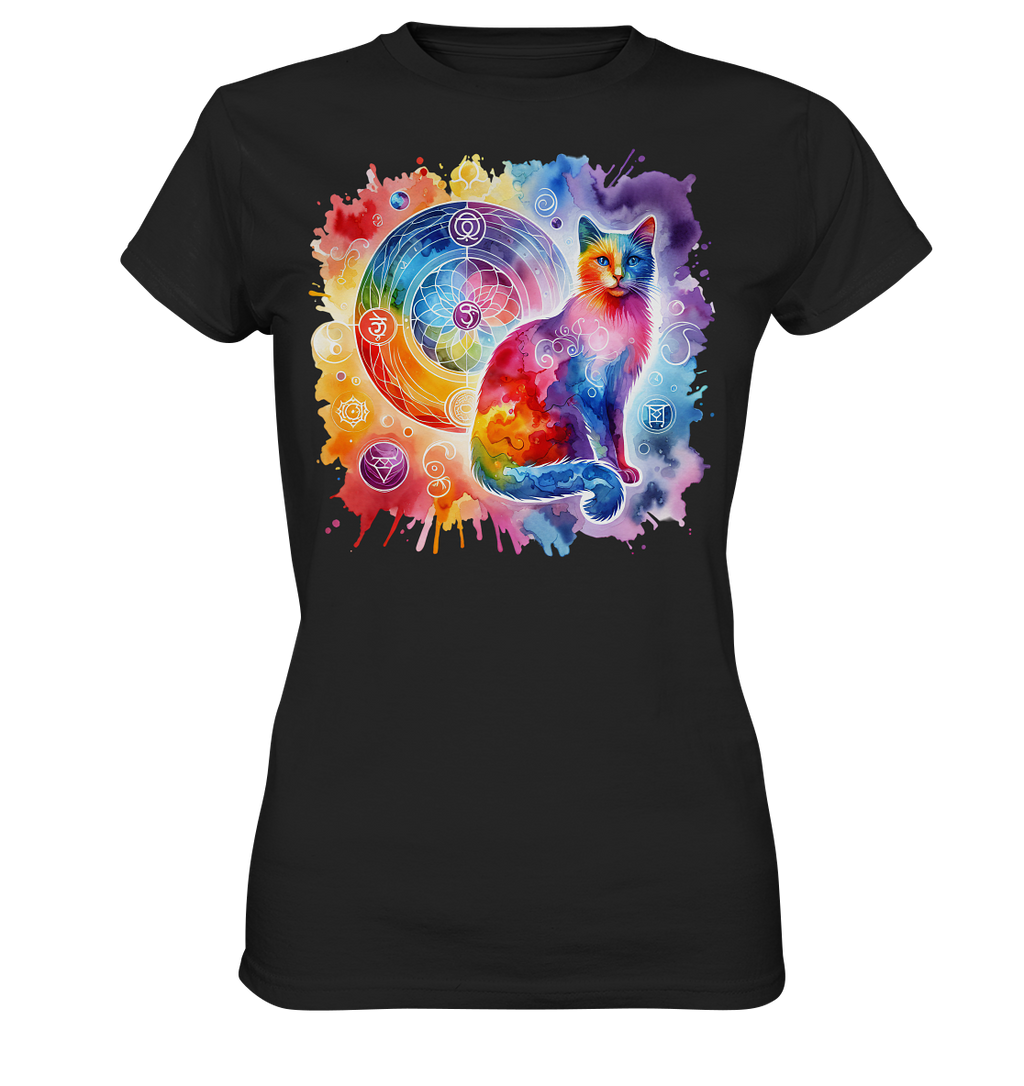 Shakra Design mit Katze - Ladies Premium Shirt