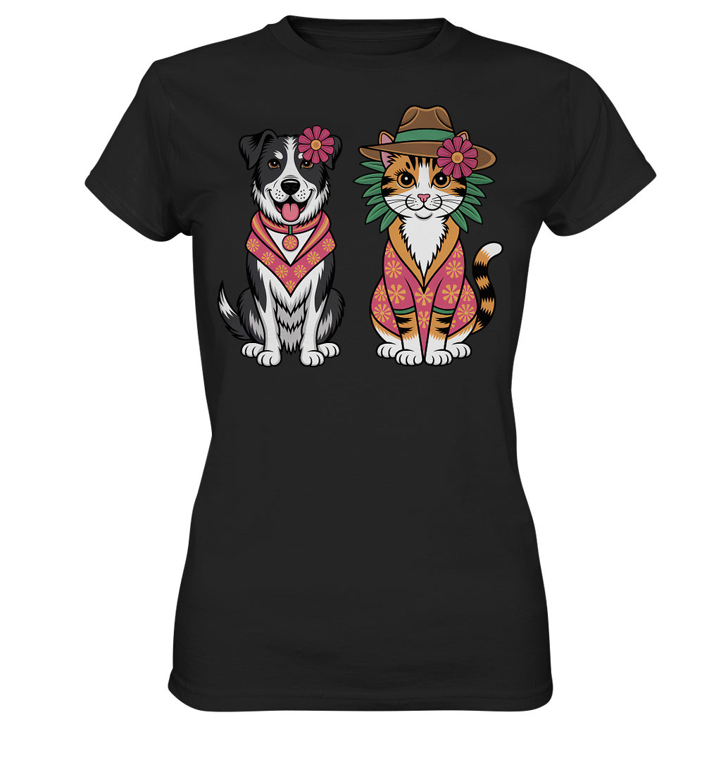 Hund und Katze Illustration Kahlo style - Ladies Premium Shirt