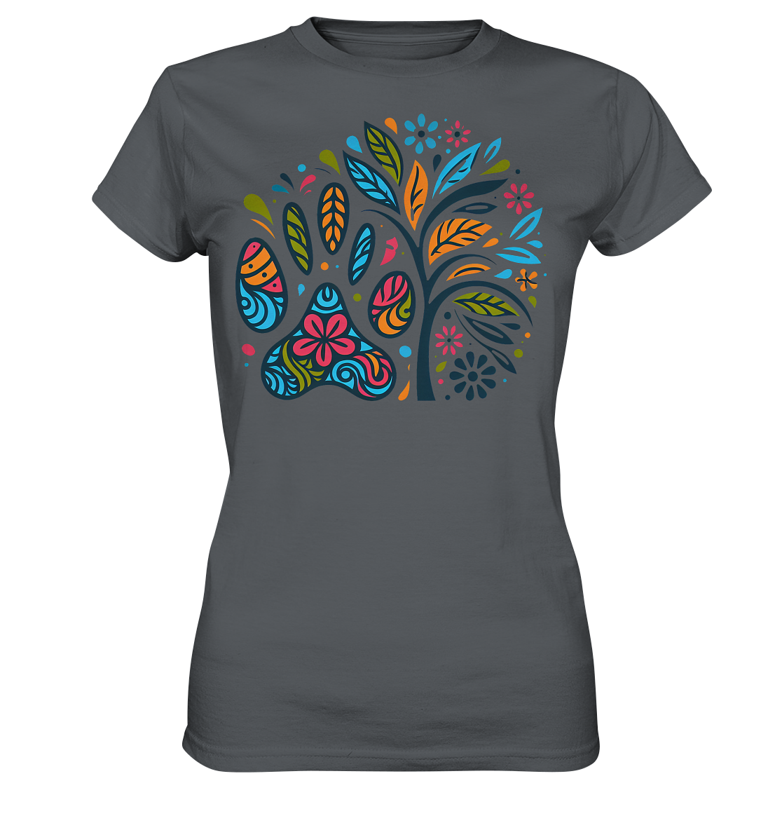 Pfote und Baum Farbenfrohes Design - Ladies Premium Shirt