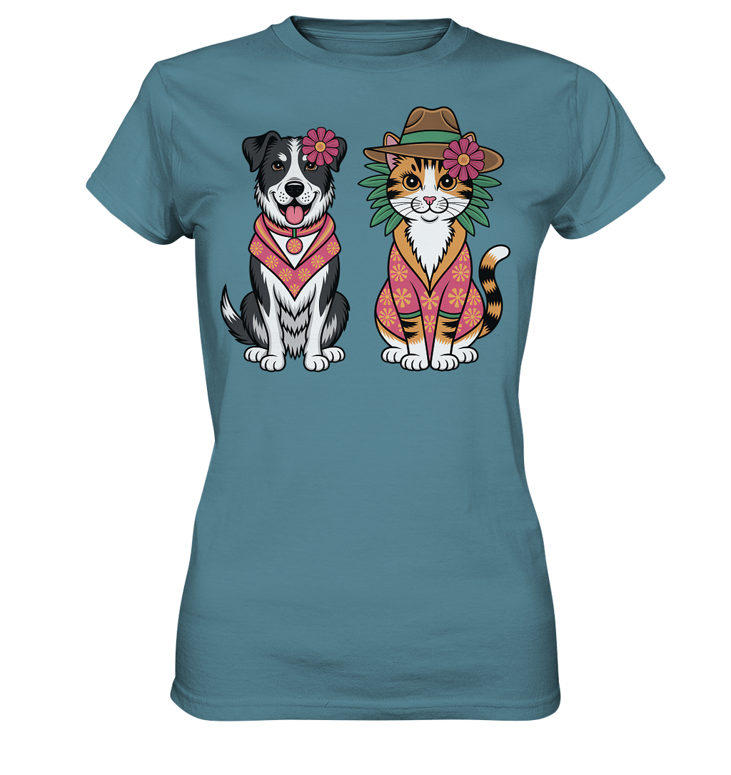 Hund und Katze Illustration Kahlo style - Ladies Premium Shirt