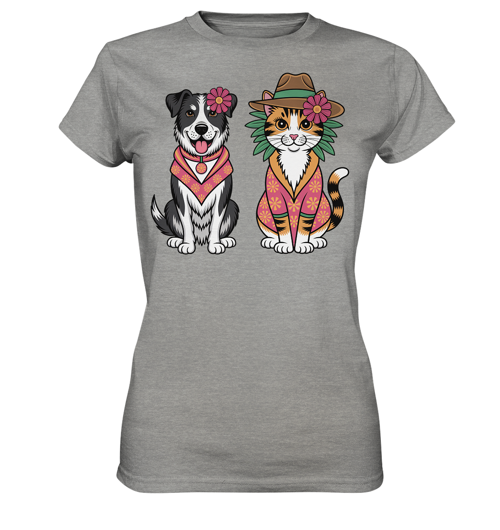 Hund und Katze Illustration Kahlo style - Ladies Premium Shirt