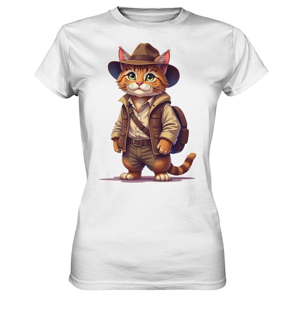 Abenteurer Katze Cartoon  - personalisierbar - Ladies Premium Shirt