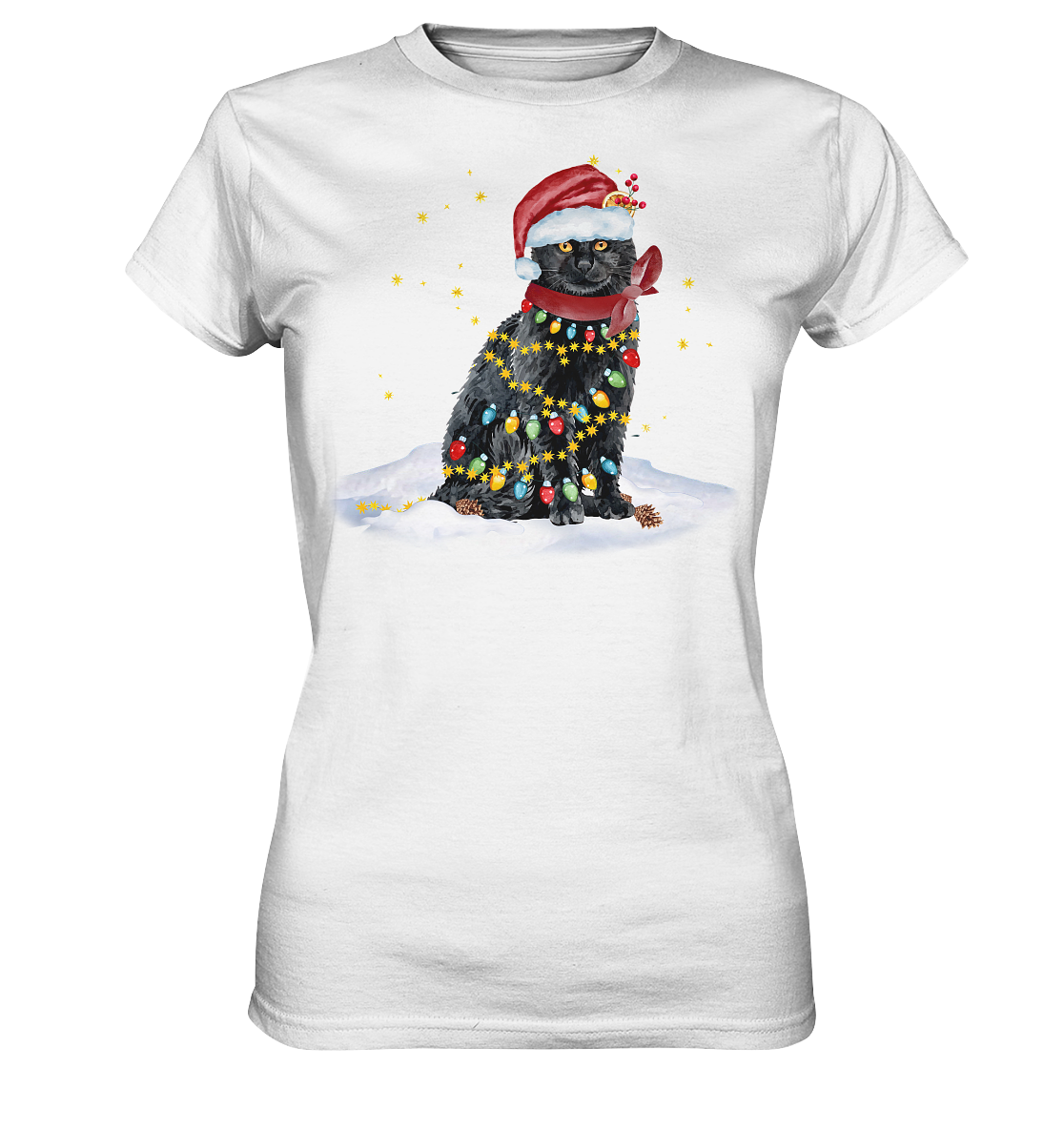 Lustige Weihnachts Katze Zeichnung - Ladies Premium Shirt
