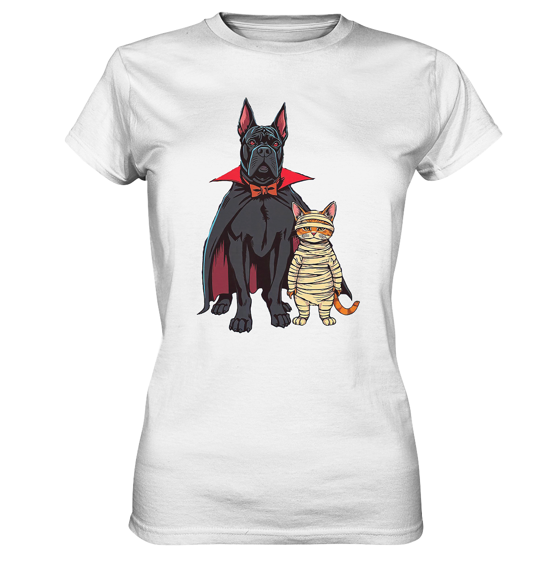 Halloween Cane Corso mit Katze als comic - Ladies Premium Shirt