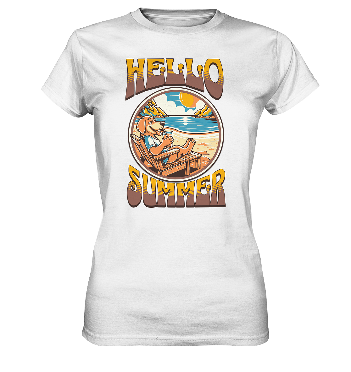 Hello Summer Hund am Strand Retro - Ladies Premium Shirt