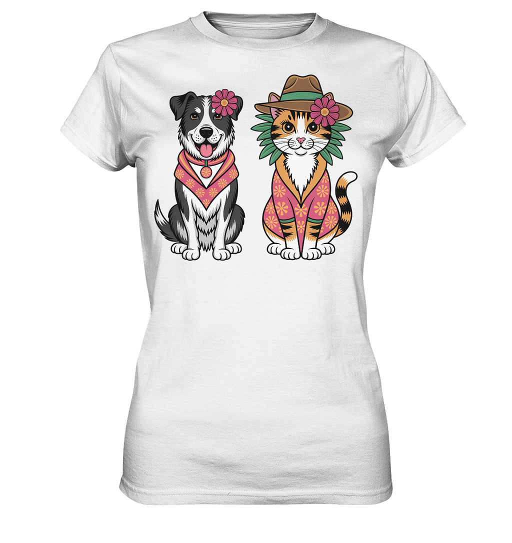 Hund und Katze Illustration Kahlo style - Ladies Premium Shirt