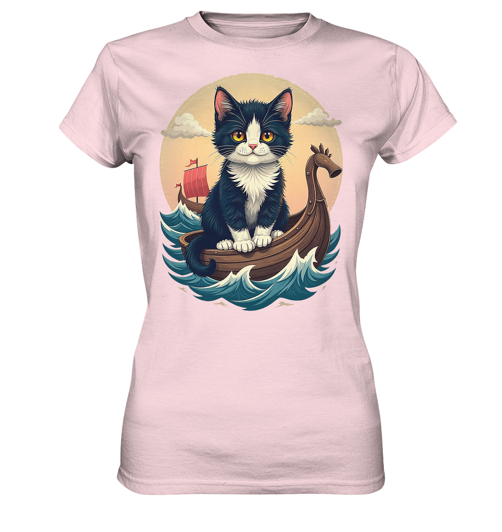Süsse Katze auf Wikingerschiff Illustration - Ladies Premium Shirt