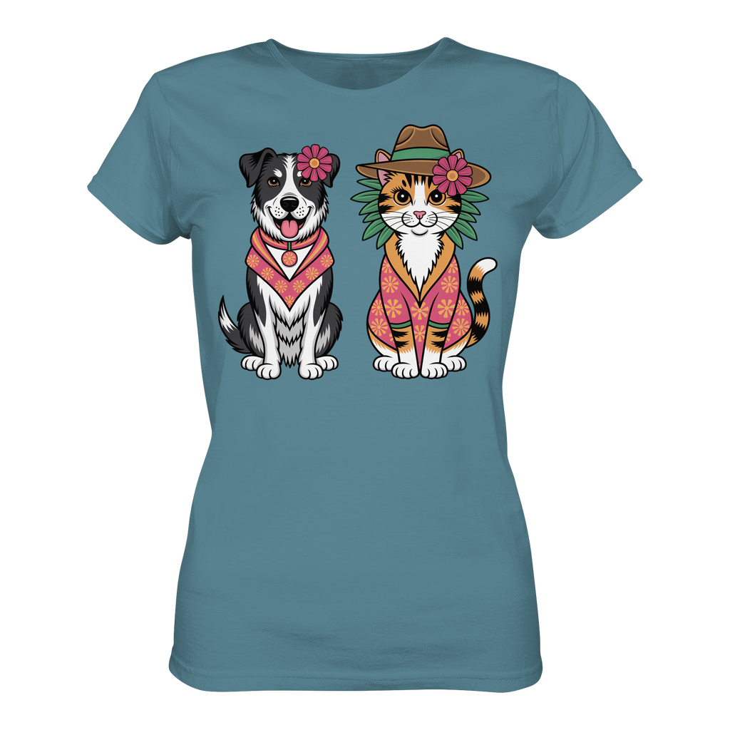 Hund und Katze Illustration Kahlo style - Ladies Premium Shirt