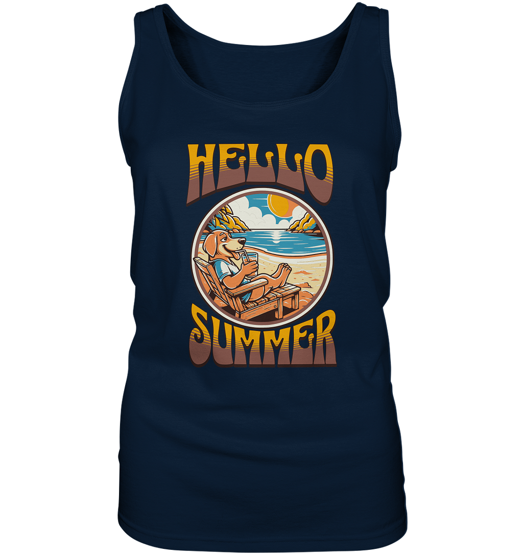 Hello Summer Hund am Strand Retro - Ladies Tank-Top