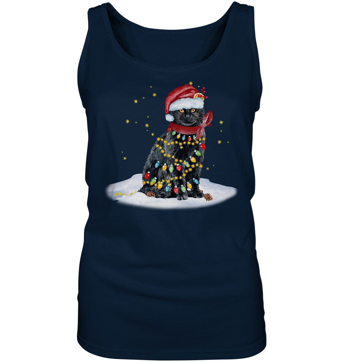 Lustige Weihnachts Katze Zeichnung - Ladies Tank-Top