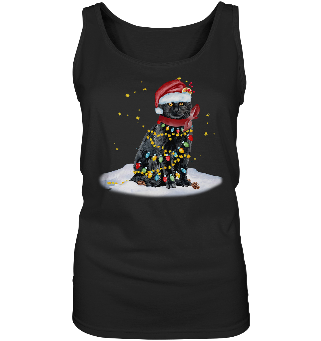 Lustige Weihnachts Katze Zeichnung - Ladies Tank-Top