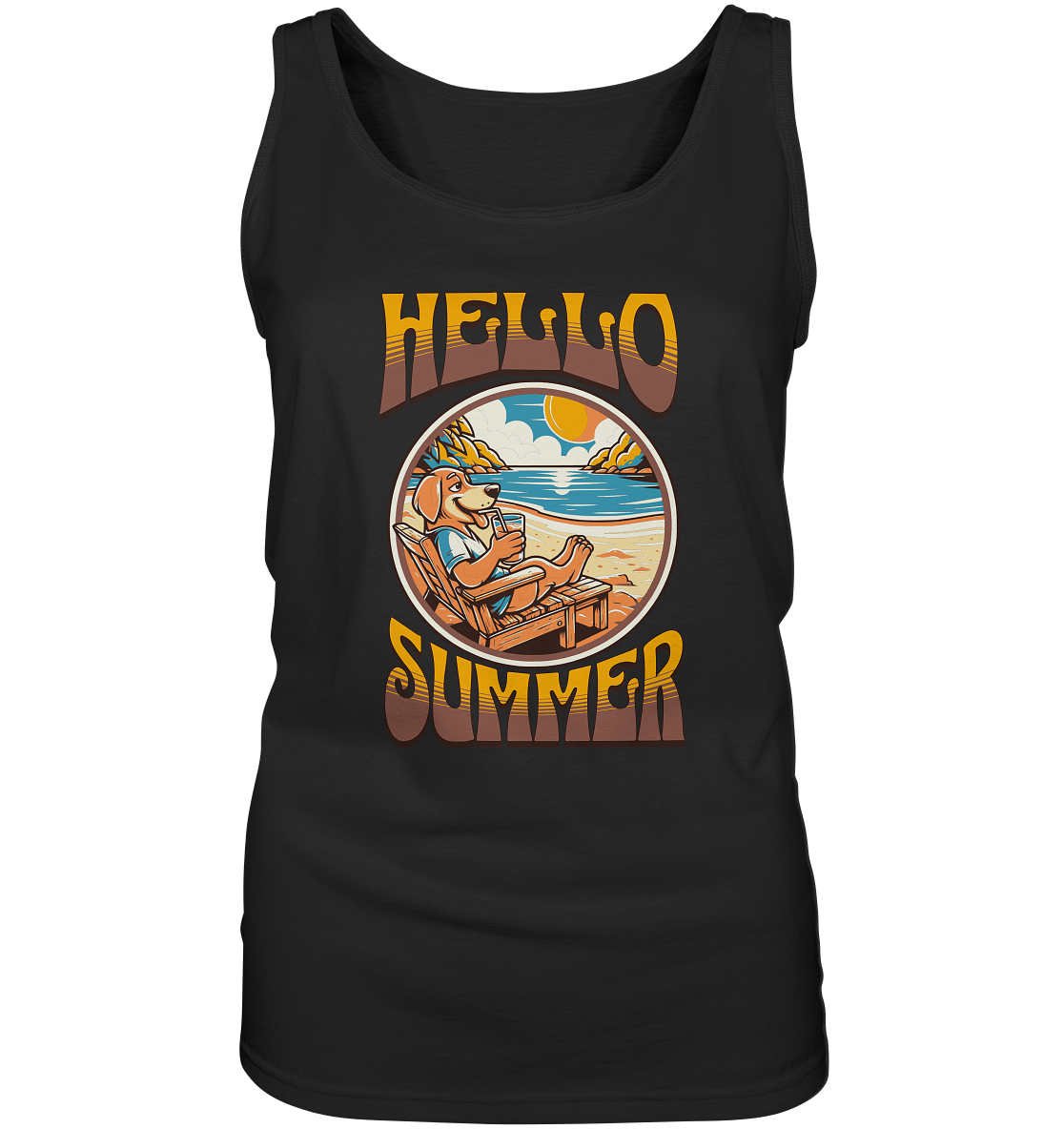 Hello Summer Hund am Strand Retro - Ladies Tank-Top