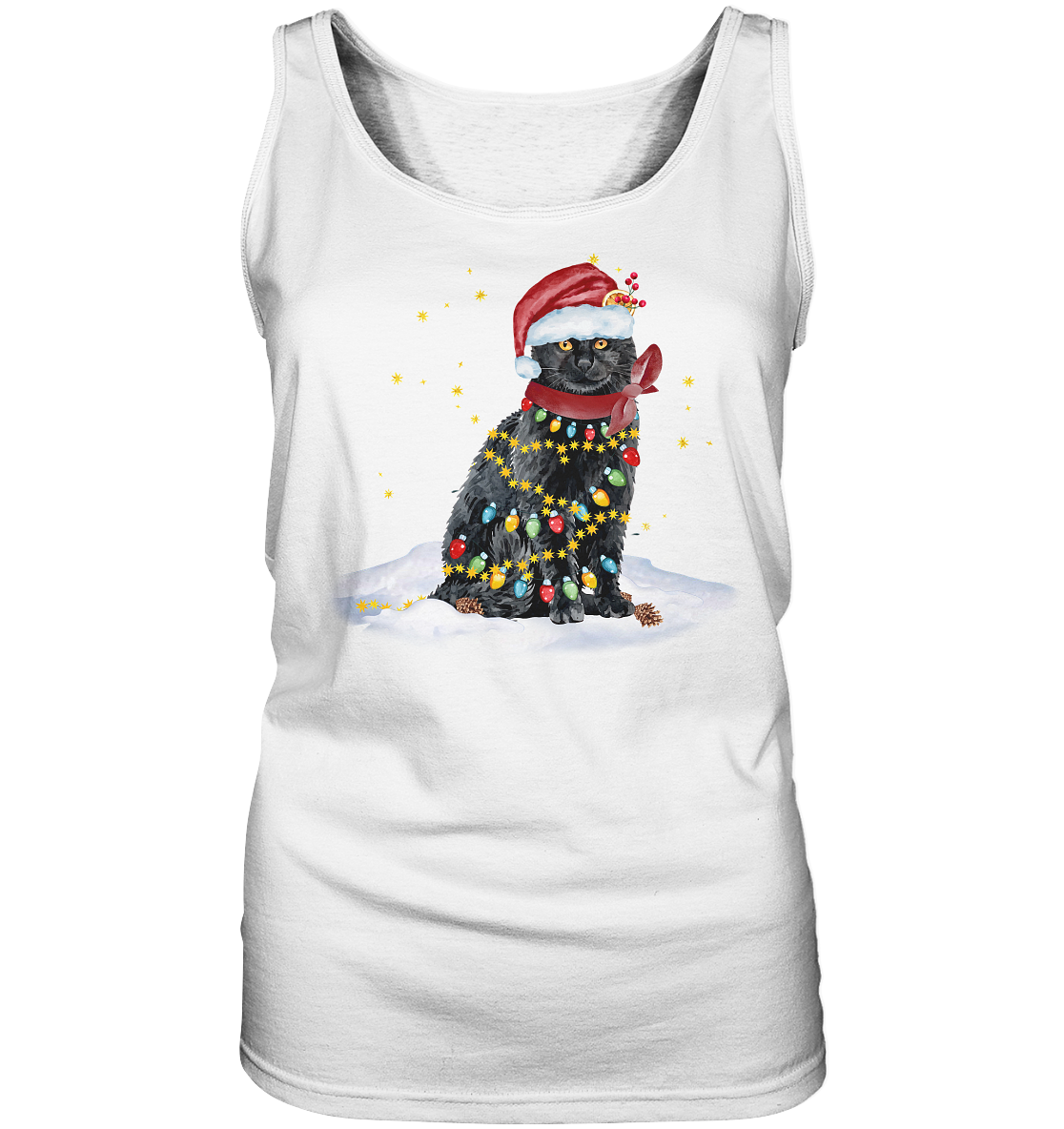 Lustige Weihnachts Katze Zeichnung - Ladies Tank-Top