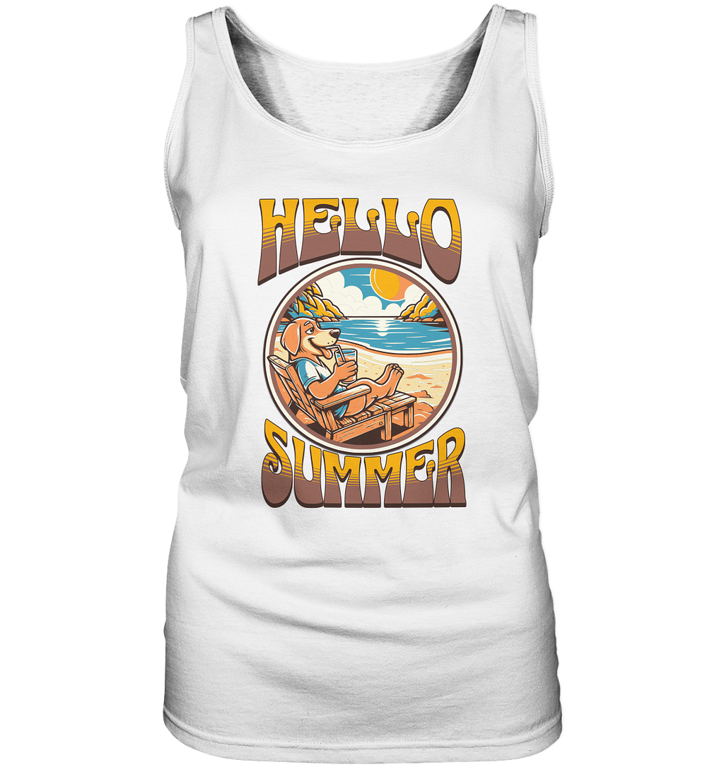 Hello Summer Hund am Strand Retro - Ladies Tank-Top