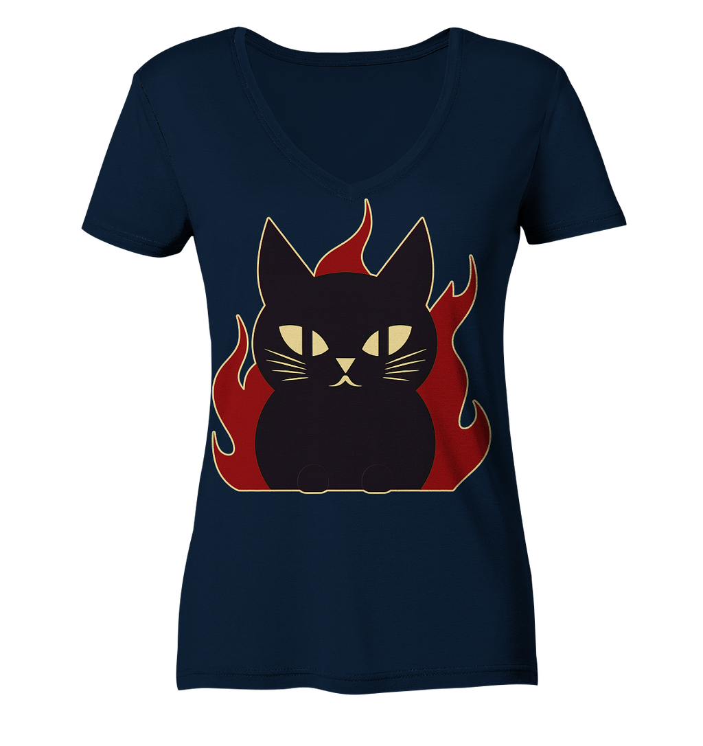 Devil Cat  illustration - Ladies V-Neck Shirt
