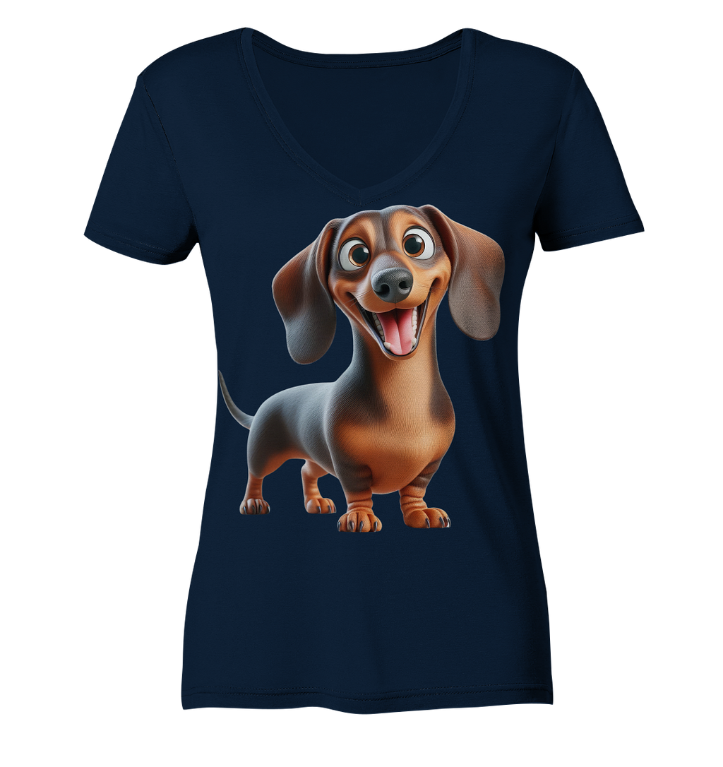 Happy Dackel Cartoon - personalisierbar - Ladies V-Neck Shirt