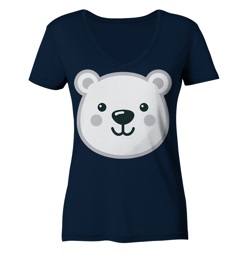 Fröhliche Eisbär Gesicht  - personalisierbar - Ladies V-Neck Shirt