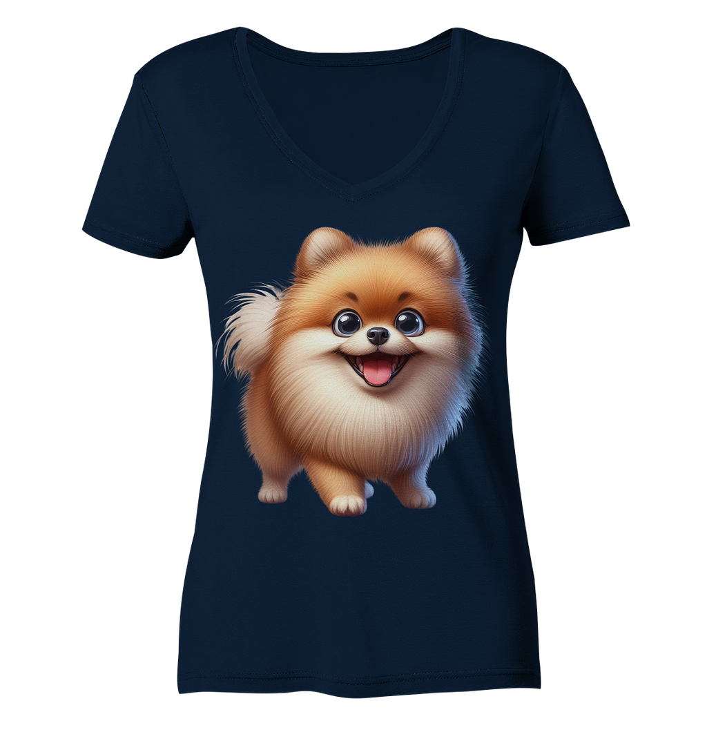 Pomeranien Cartoon - personalisierbar - Ladies V-Neck Shirt