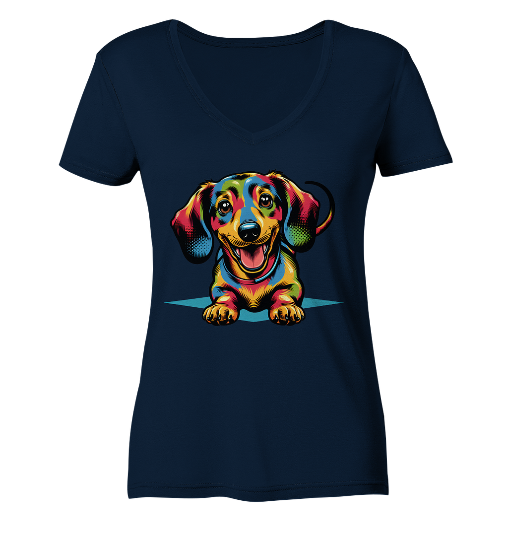 Happy Dackel Pop Art - Ladies V-Neck Shirt