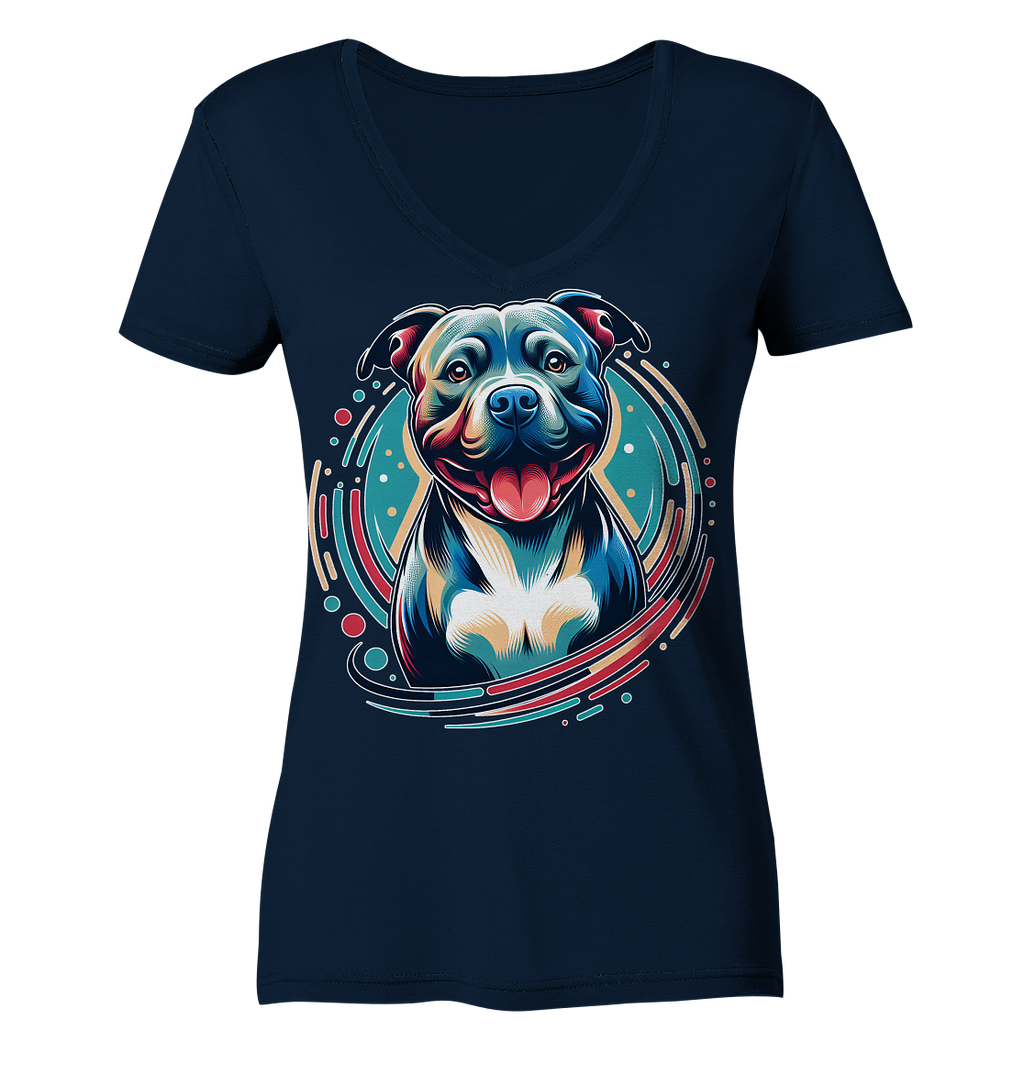 Happy Pittbull / Staffy PopArt - Ladies V-Neck Shirt