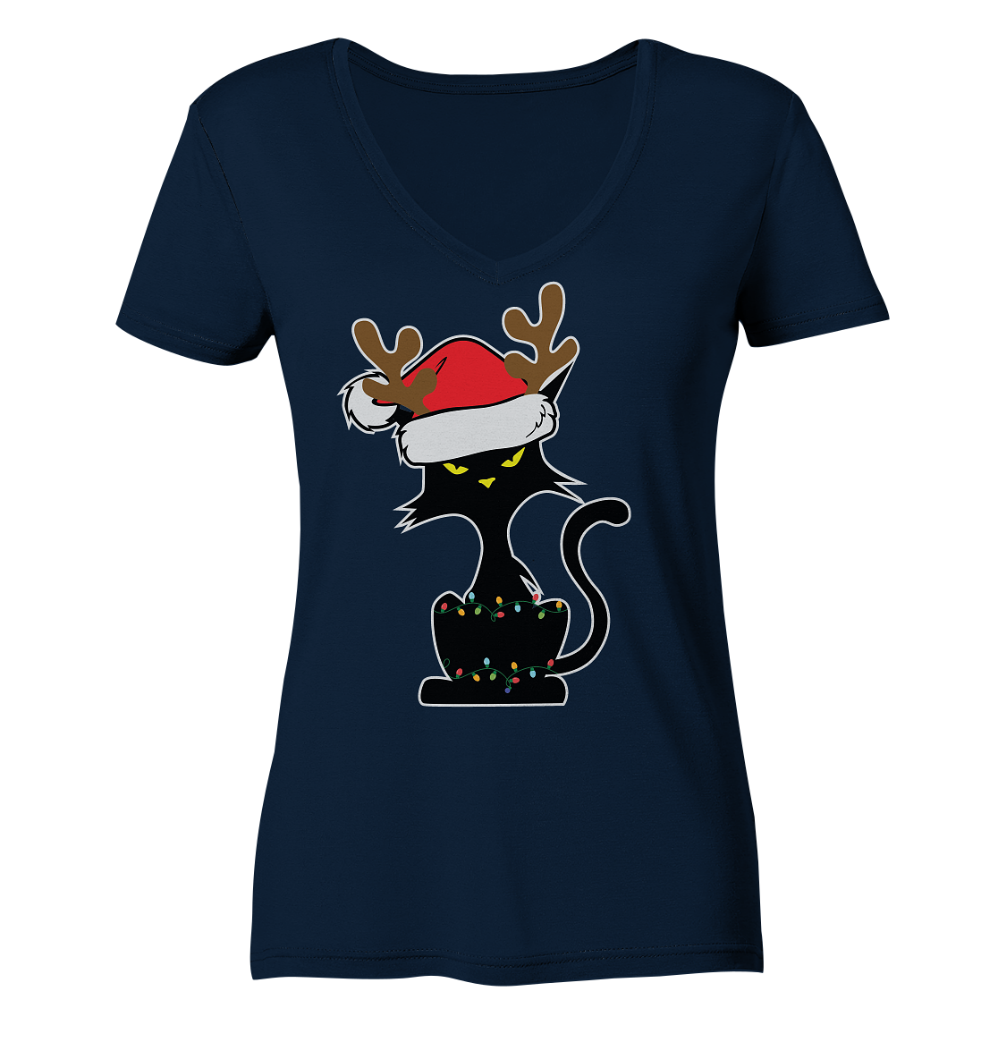 Grumpy Weihnachts Katze Cartoon - Ladies V-Neck Shirt