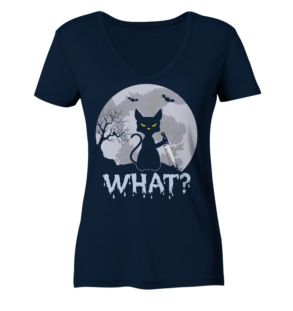Halloween Katze Horror Lustig - Ladies V-Neck Shirt