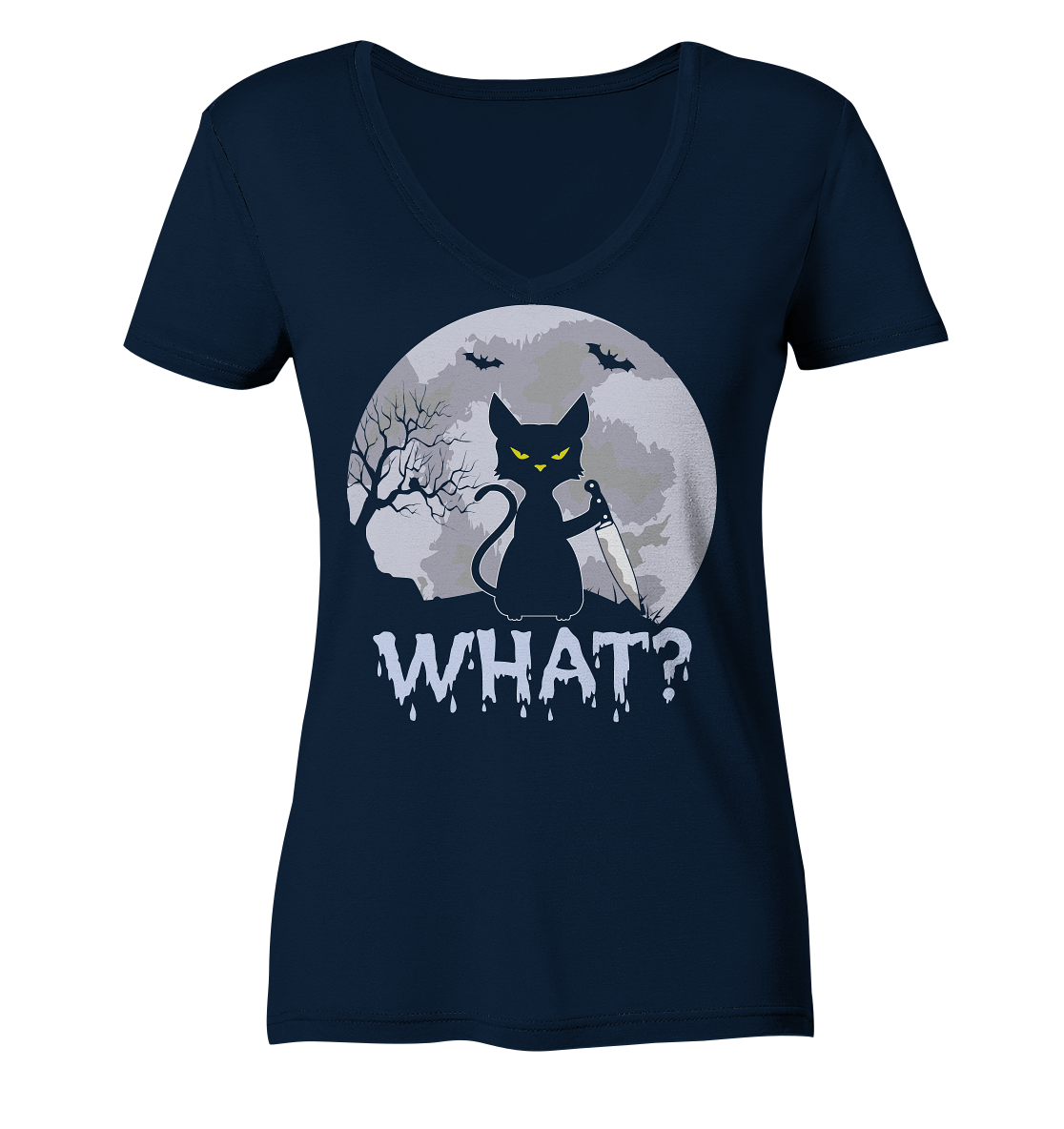 Halloween Katze Horror Lustig - Ladies V-Neck Shirt