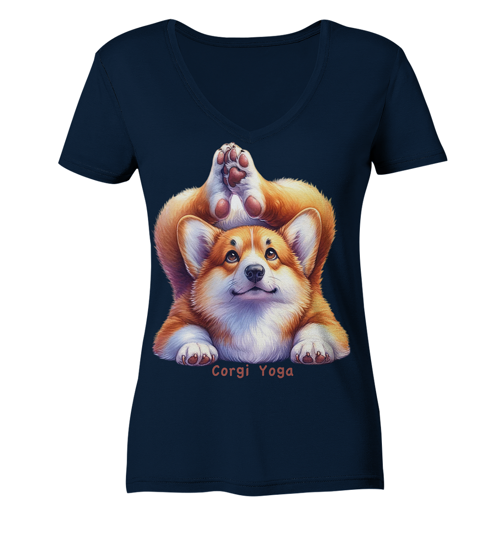 Corgi Yoga - Ladies V-Neck Shirt