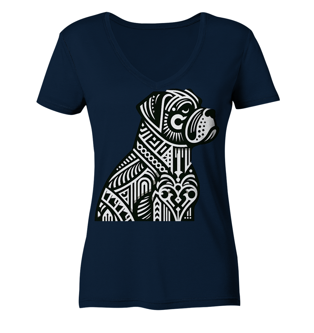 Hund Mastif Art Deco  - personalisierbar - Ladies V-Neck Shirt