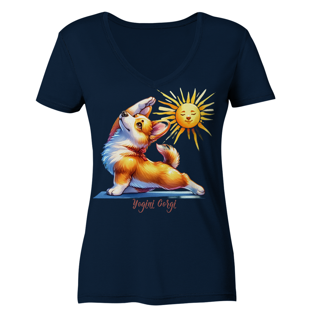 Yoga Corgi Hund yogini Gorgi - personalisierbar - Ladies V-Neck Shirt