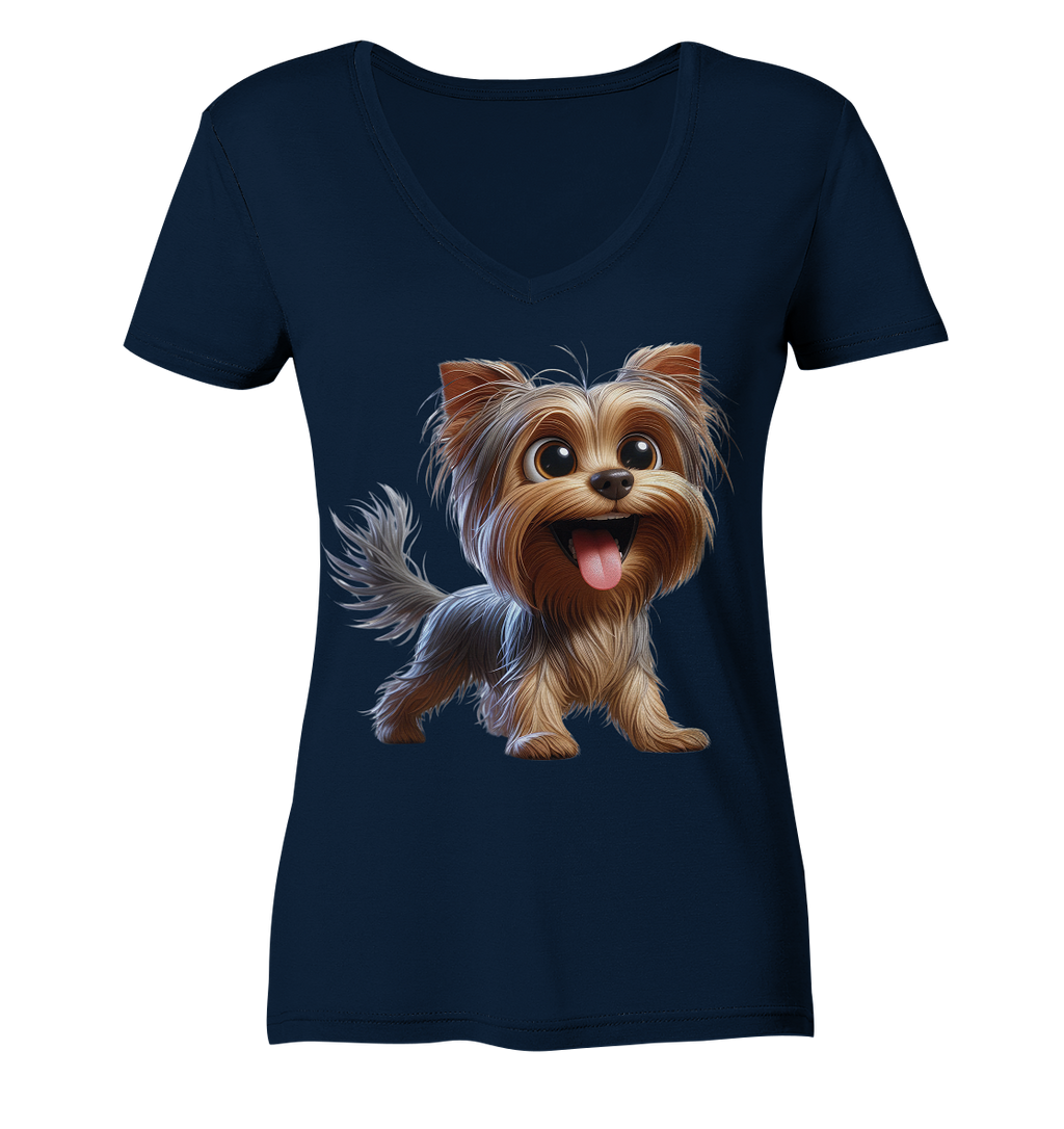 Yorkshire Terrier Cartoon - personalisierbar - Ladies V-Neck Shirt