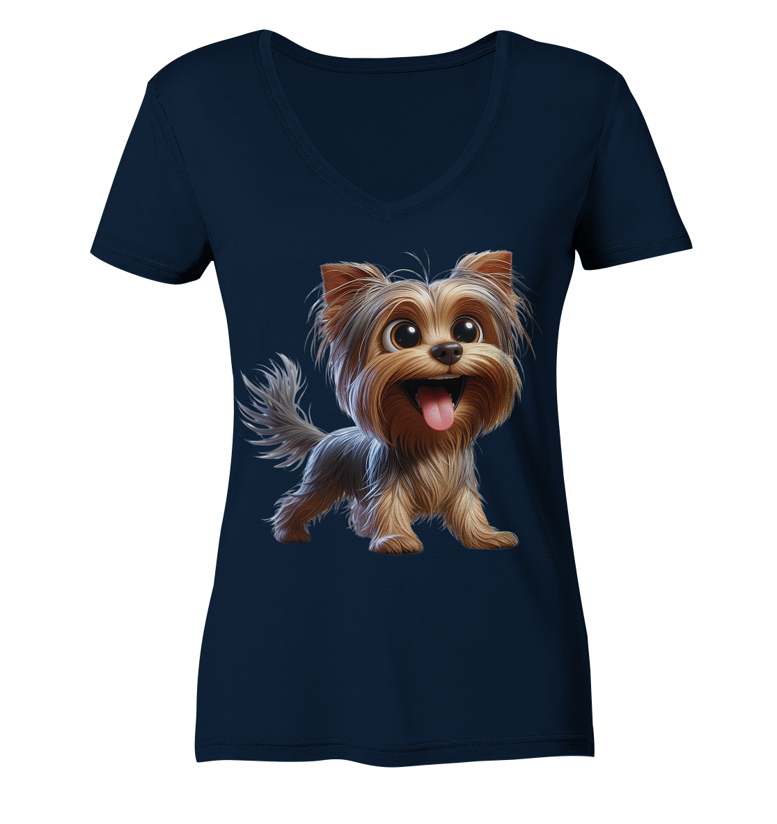Yorkshire Terrier Cartoon - personalisierbar - Ladies V-Neck Shirt