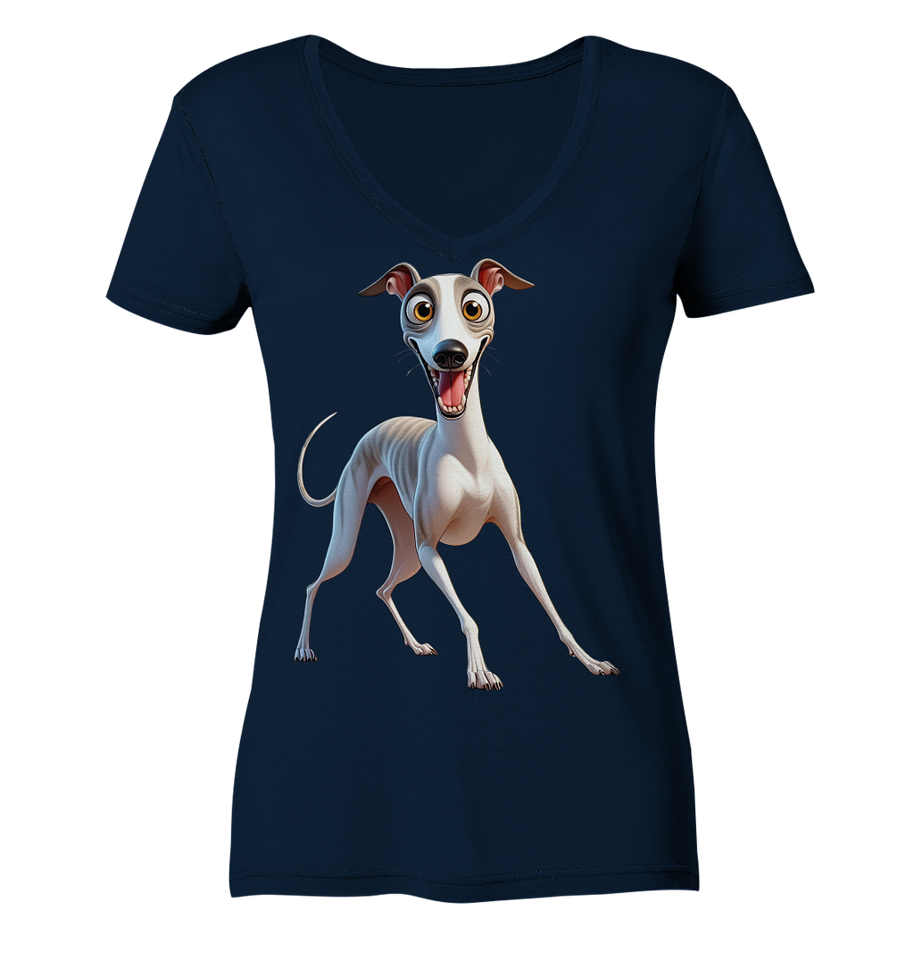 Whippet Cartoon personalisierbar - Ladies V-Neck Shirt