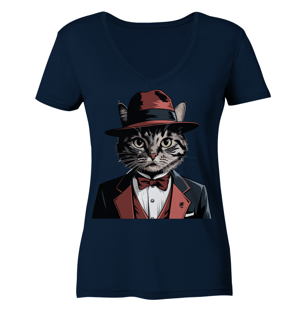 Godfather Catmother Katze Mafia - personalisierbar  - Ladies V-Neck Shirt