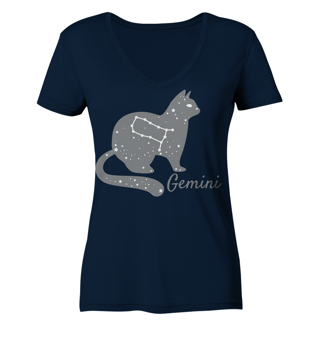 Sternzeichen Katze Zwilling - personalisierbar - Ladies V-Neck Shirt