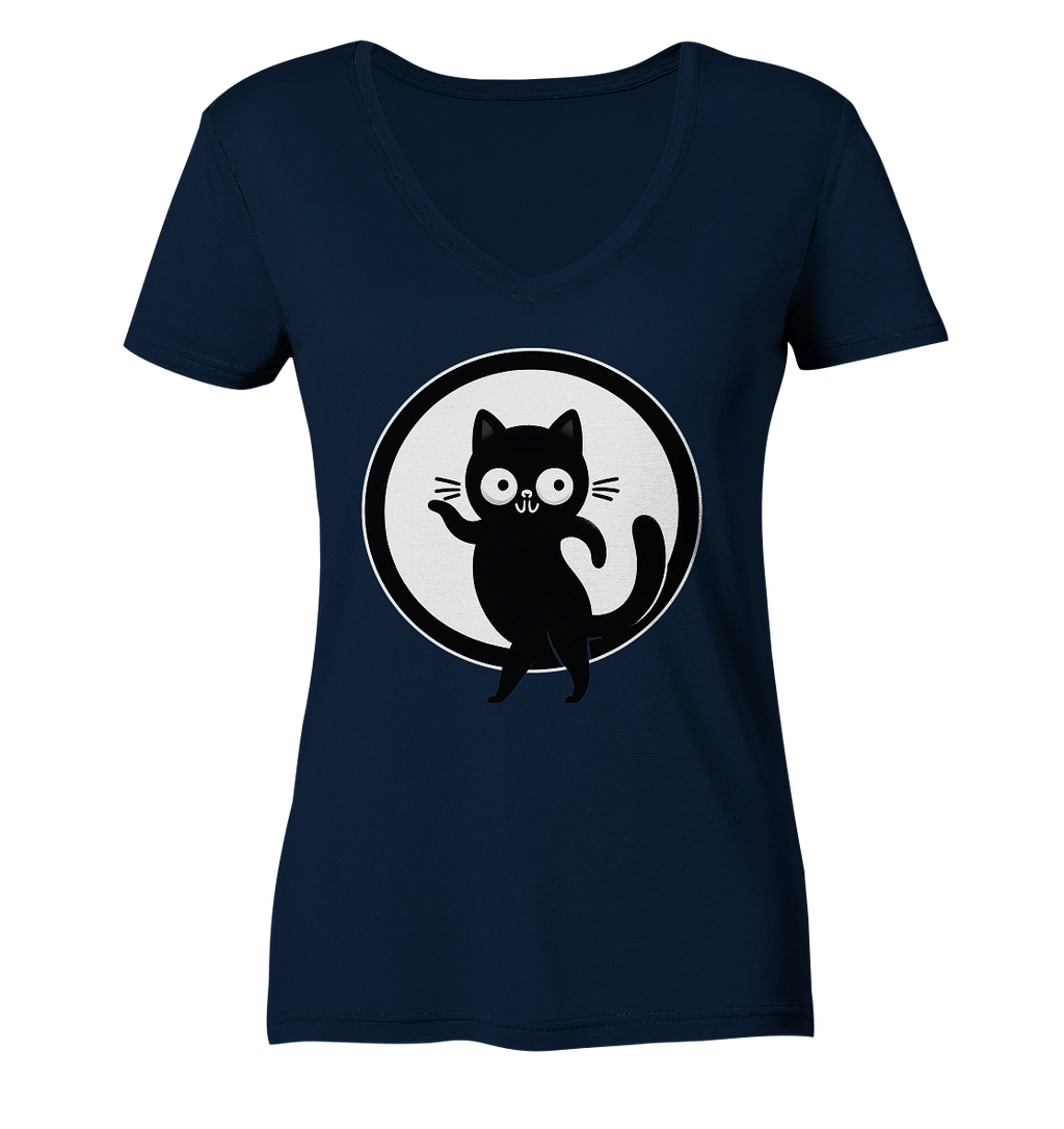 Dancing Cat Logo - Ladies V-Neck Shirt