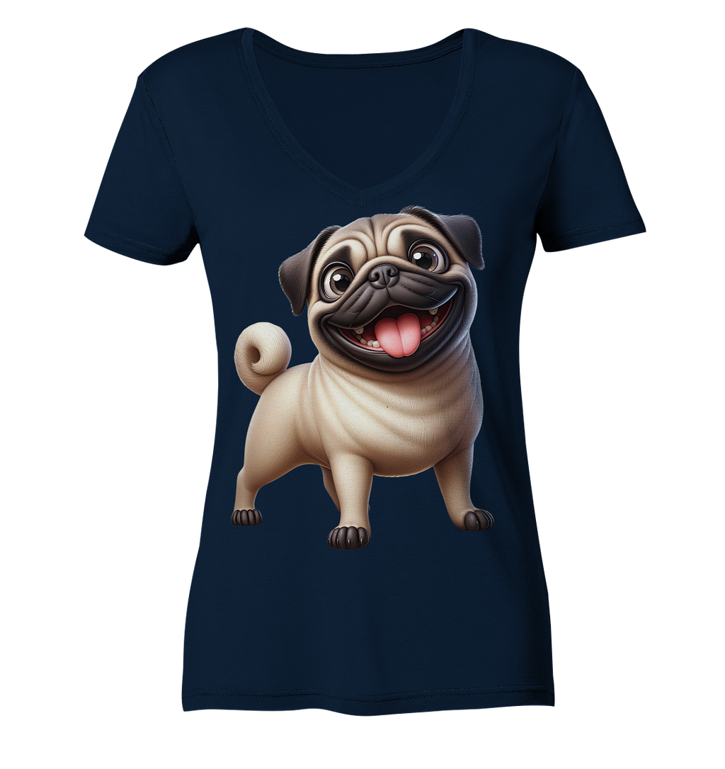 Mops Cartoon - personalisierbar - Ladies V-Neck Shirt
