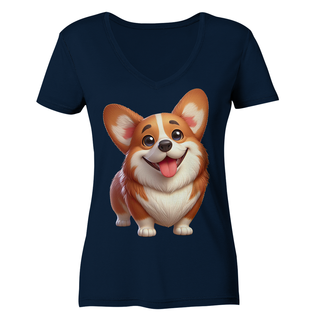 Corgi Cartoon Hund - persoinalisierbar - Ladies V-Neck Shirt