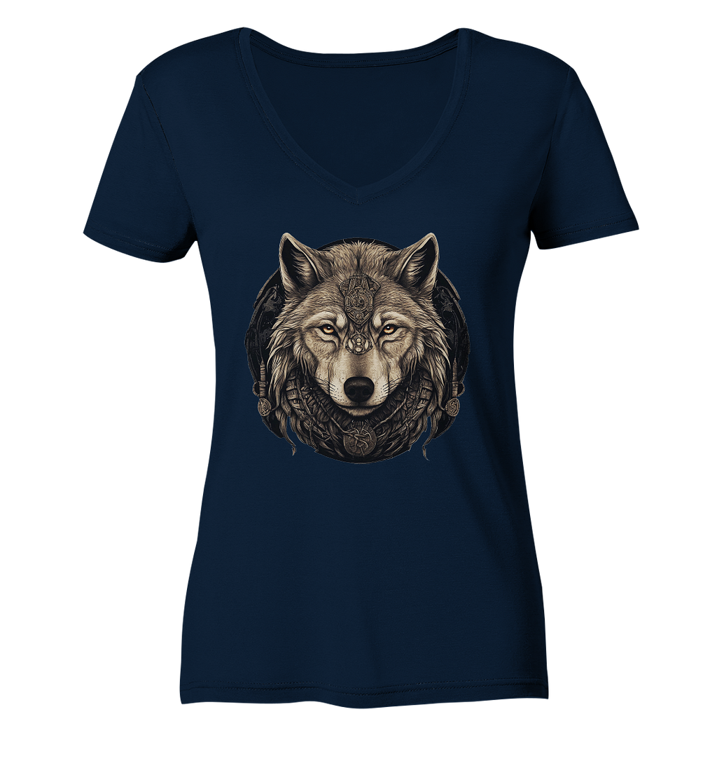 Wolf Fenris Viking Art - Ladies V-Neck Shirt