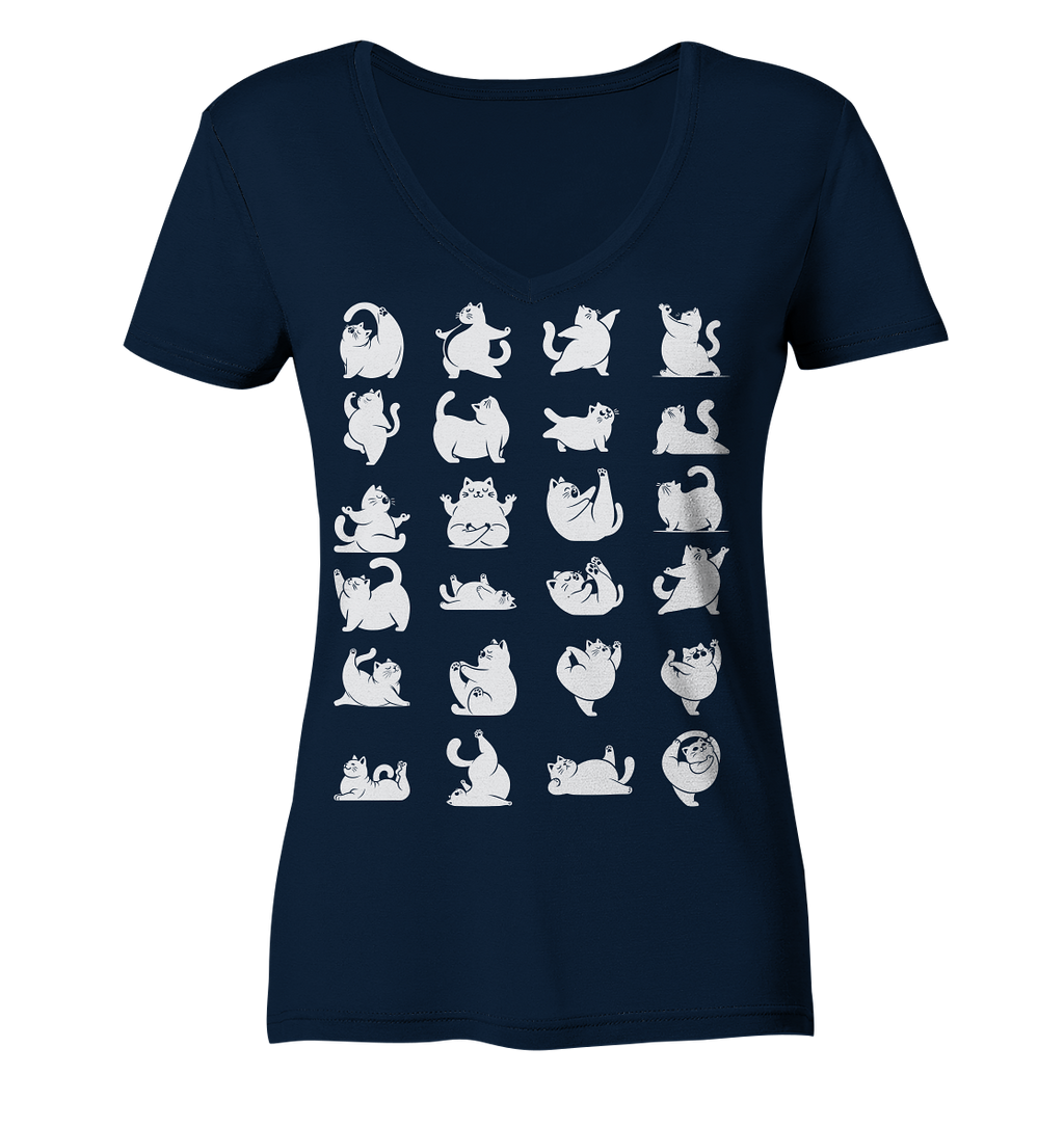 Katzen Yoga / Cat Yoga Fun - personalisierbar - Ladies V-Neck Shirt