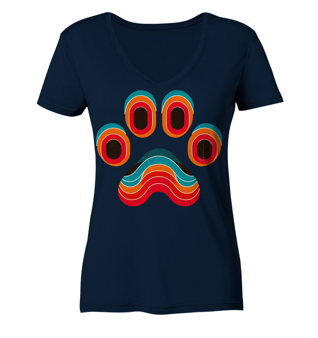 70s Style Pfote Art - Ladies V-Neck Shirt