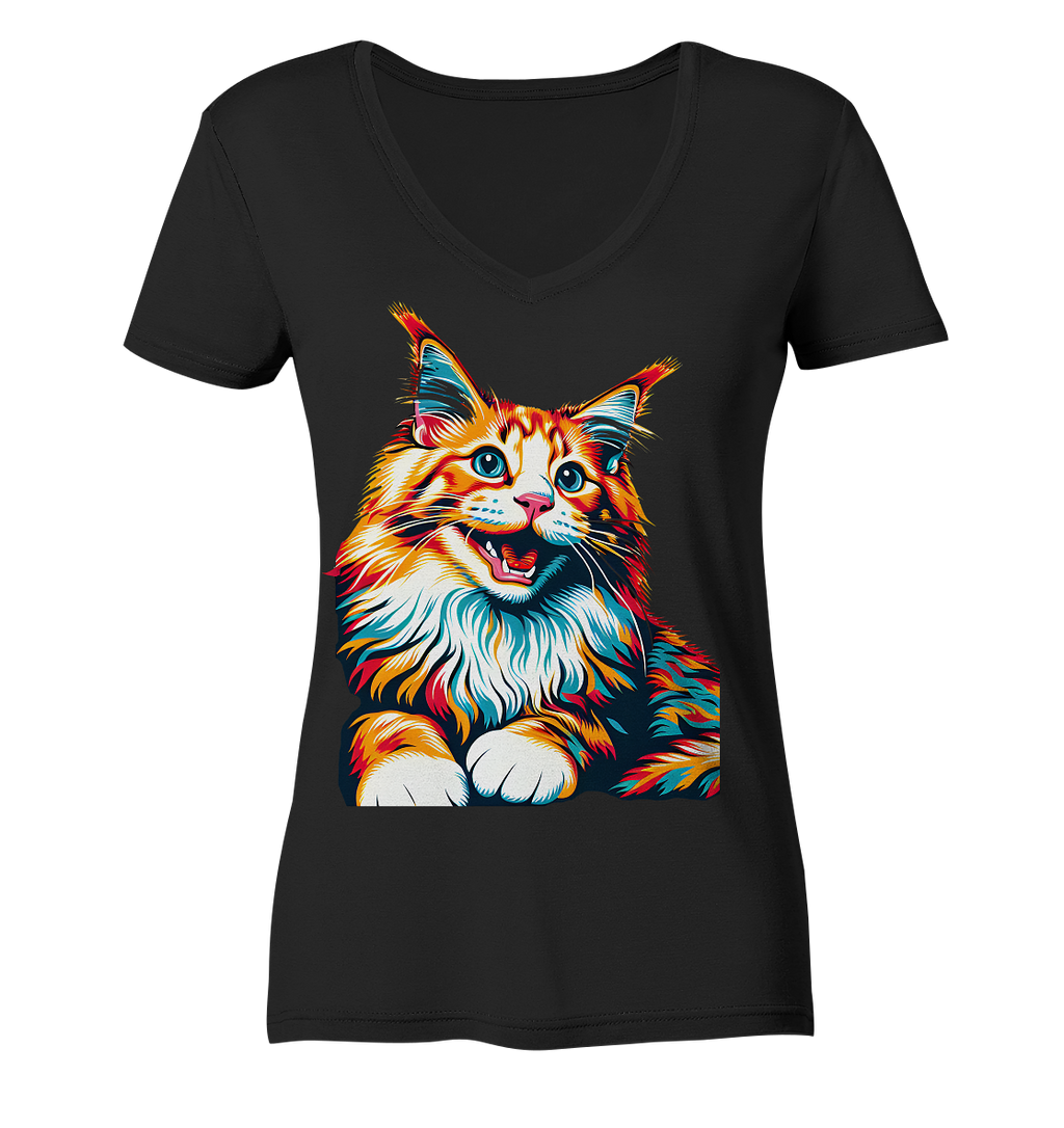 Maine Coon Katze Pop Art - personalisierbar - Ladies V-Neck Shirt
