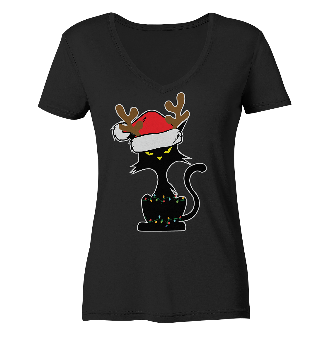 Grumpy Weihnachts Katze Cartoon - Ladies V-Neck Shirt