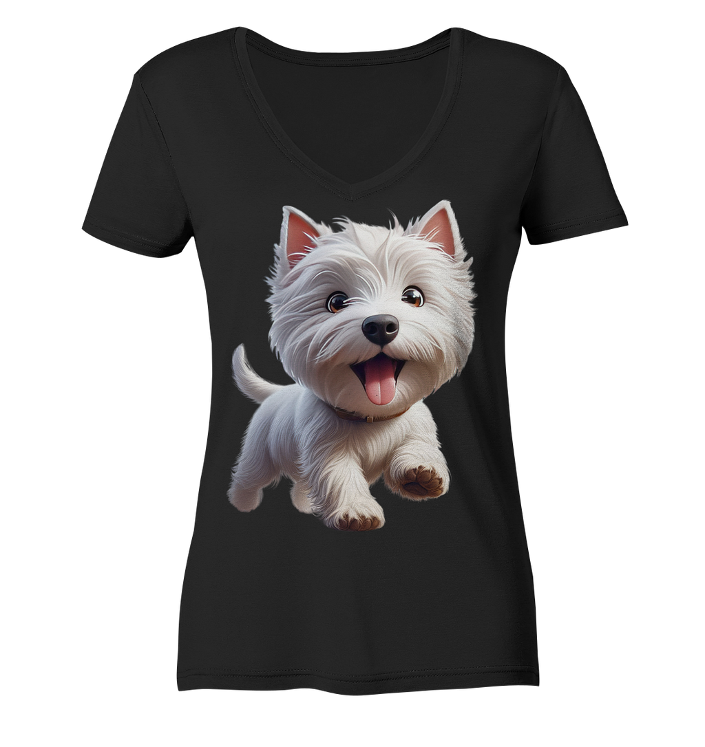 West Highland Terrier Catoon - personalisierbar - Ladies V-Neck Shirt