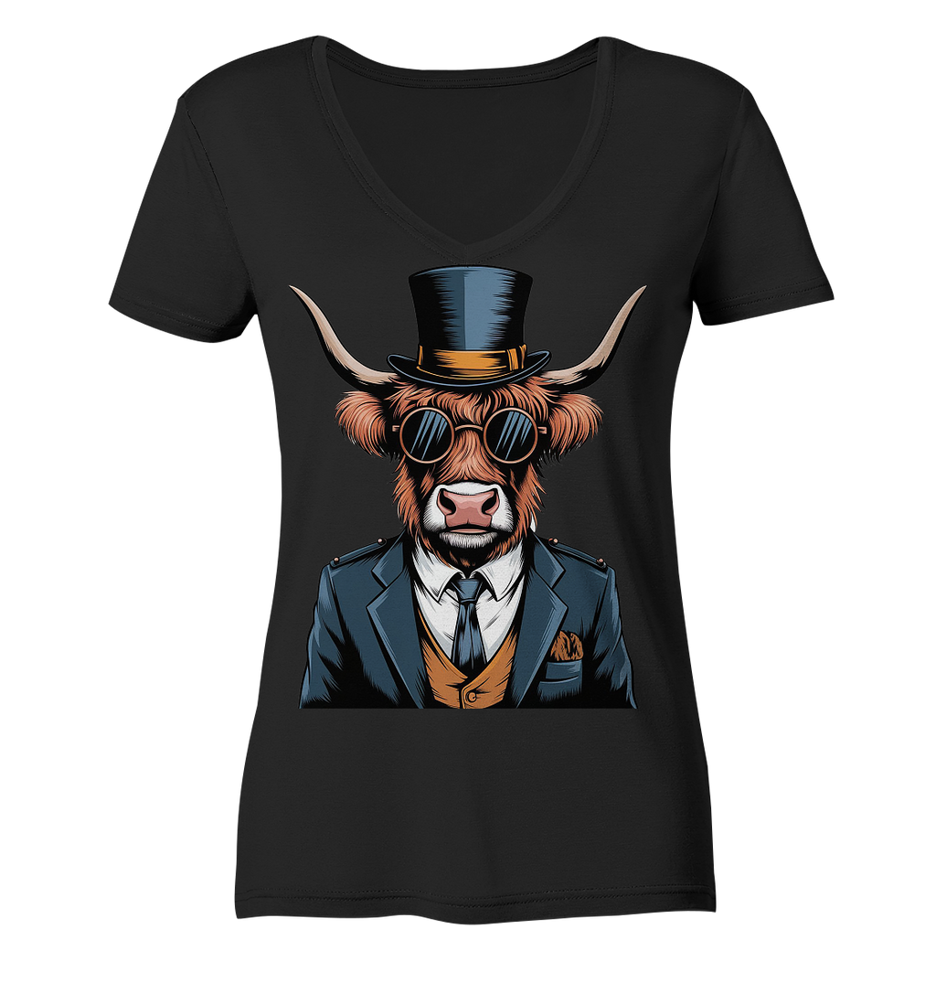 Highland Cow Steampunk - Ladies V-Neck Shirt