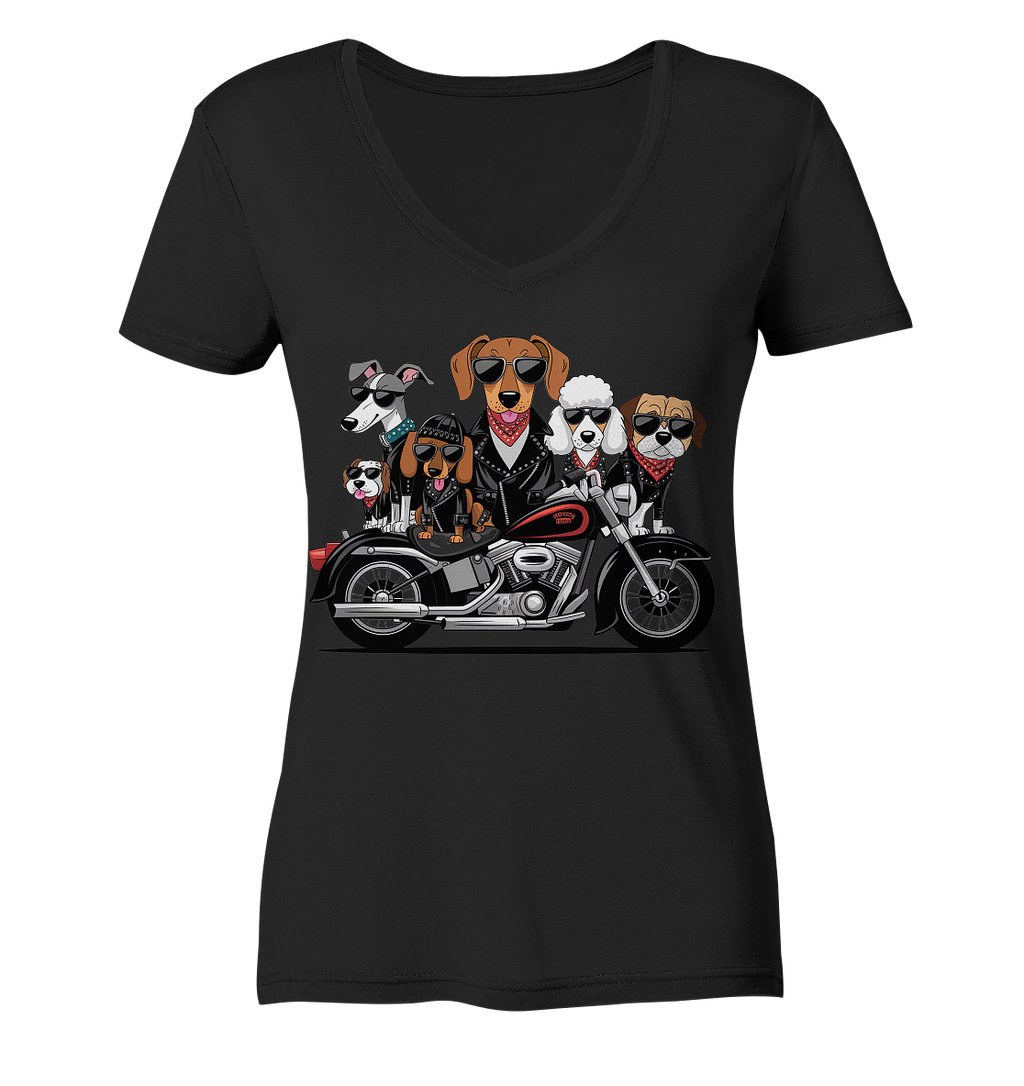 Hunde Biker Gang Fun - Ladies V-Neck Shirt