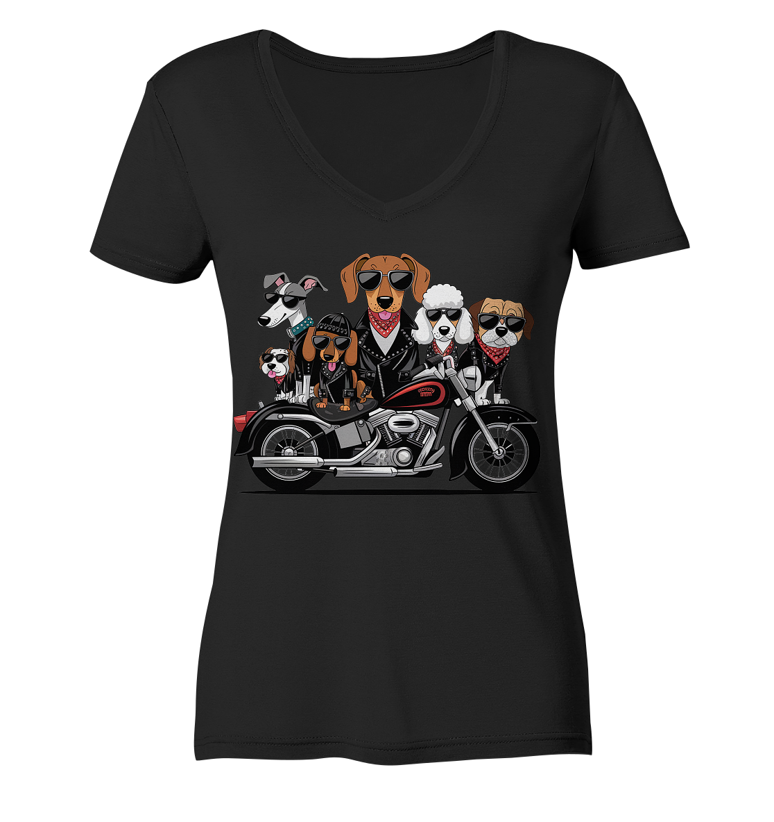 Hunde Biker Gang Fun - Ladies V-Neck Shirt