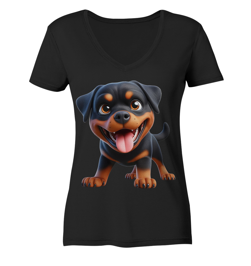 Rottweiler Cartoon Hund - personalisierbar - Ladies V-Neck Shirt
